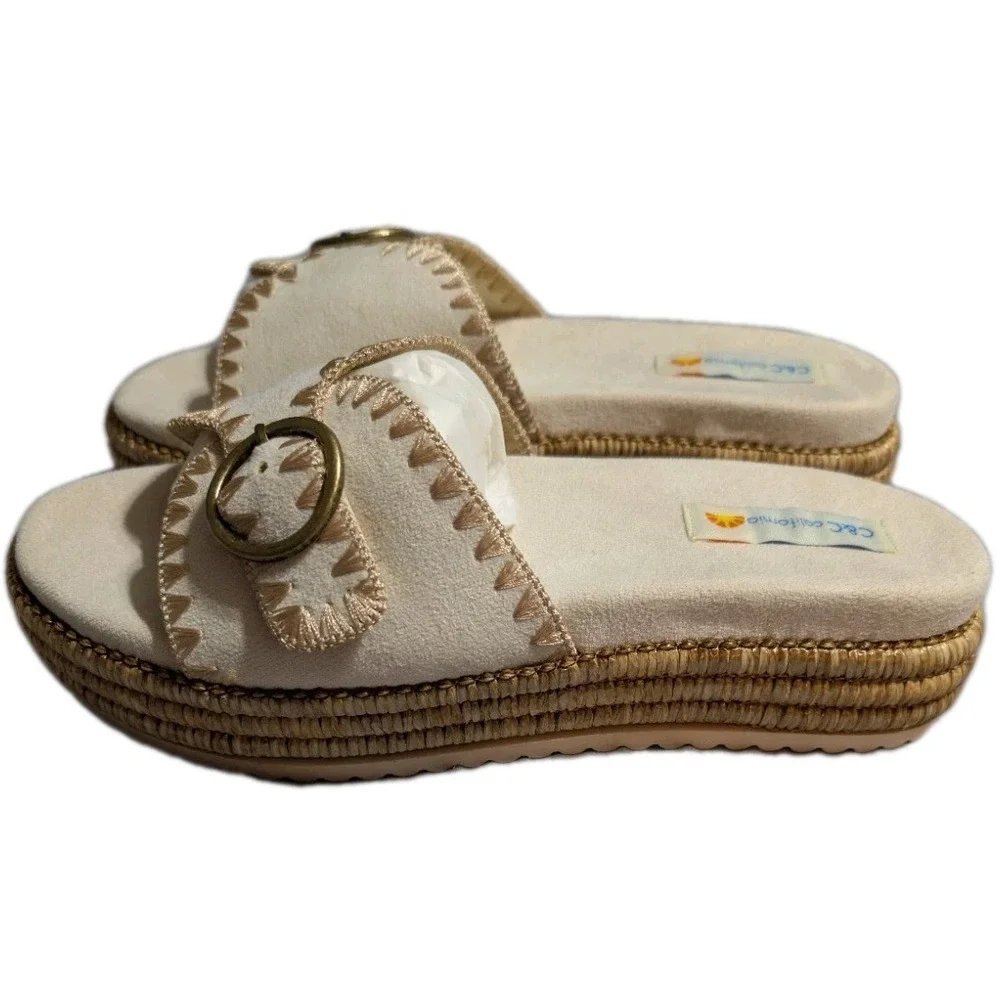 C&C California Barista Platform Slide Sandals Womens 8.5 Beige Espadrille‎